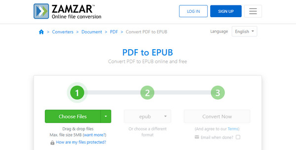 Zamzar PDF to EPUB