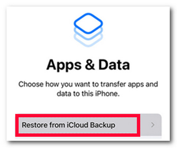 Apps and Data Screen Restore iCloud Backup