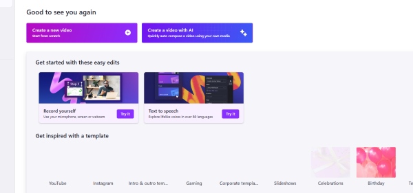 Editor leggero Clipchamp