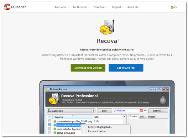 Recuva Recovery Interface