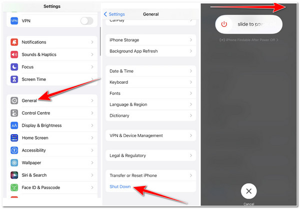 Stäng av iPhone genom inställningar