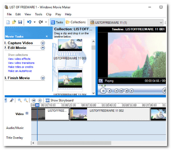 Rozhraní Windows Movie Maker