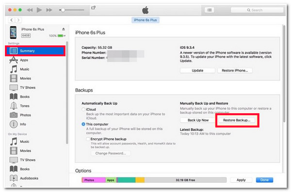 Az iTunes biztonsági másolatának visszaállítása