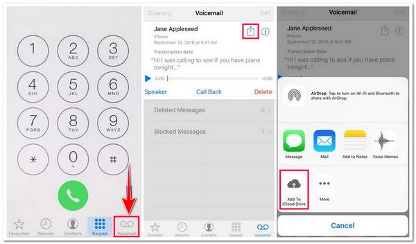 儲存語音郵件 iCloud Drive