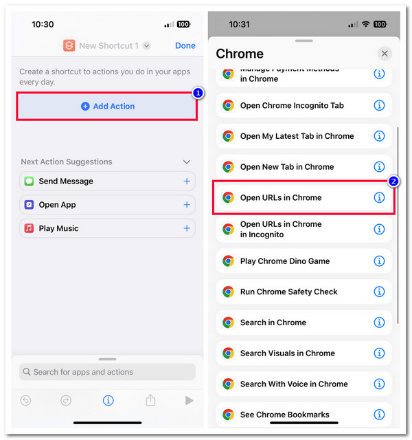 Select Browser Website on Shortcuts