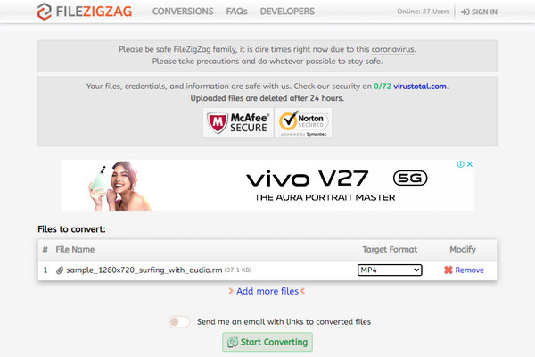 Convertisseur vidéo Filezigzag RM