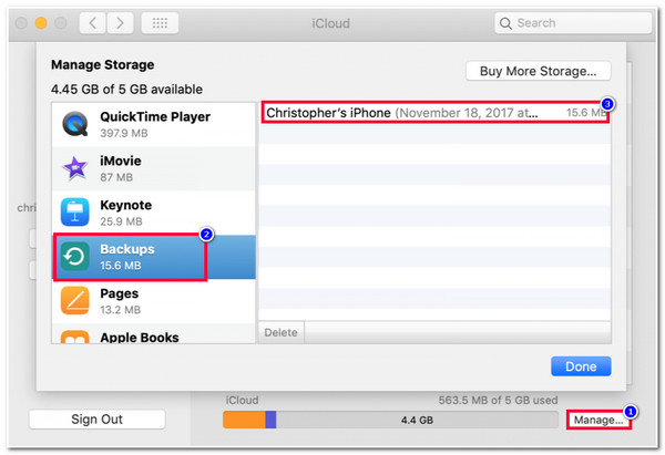 iCloudバックアップを見つける