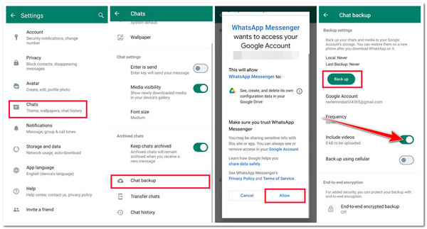 Varmuuskopioi Whatsapp-tiedot