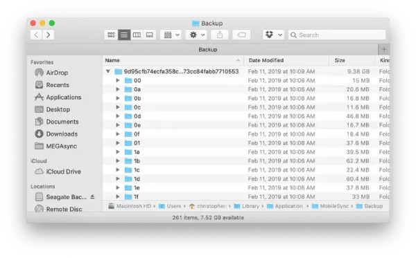 ตำแหน่งการสำรองข้อมูล iPhone Mac