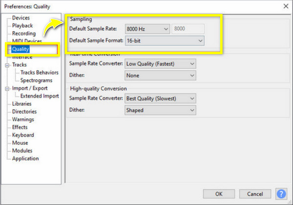 Audacity: Samplingrate und Format festlegen