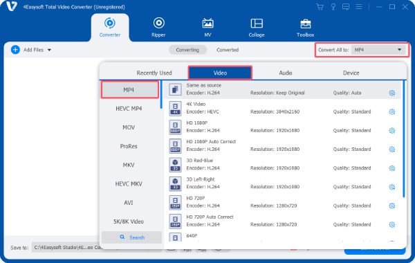 Select Mp4 Output 4easy