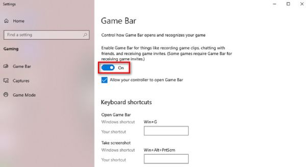 ゲームバーをオンにする