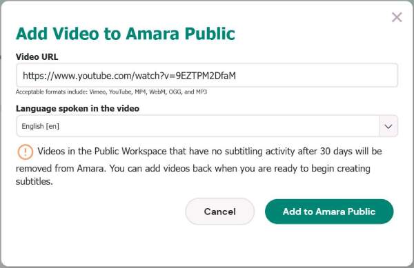 Amara Agregar video