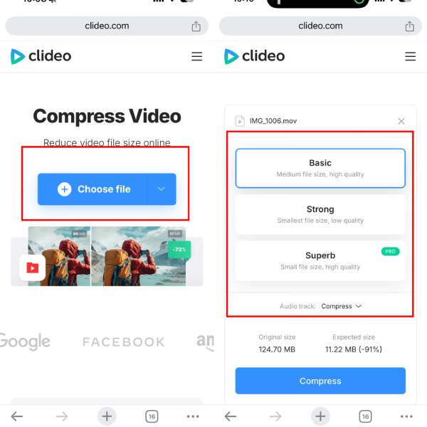 Clideo iPhone Compress