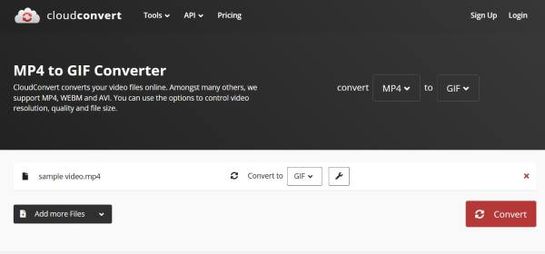 Cloudconvert Konverter MP4 til GIF