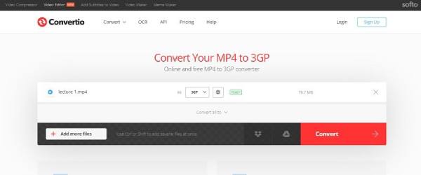 Converter MP4 para 3GP Convertio