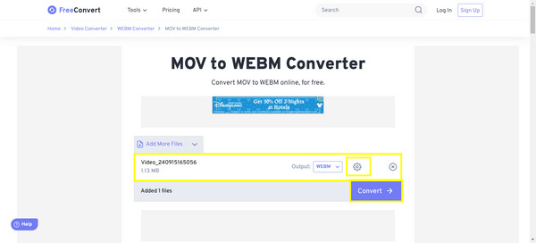 Freeconvert Mov'u Qebm'ye dönüştür