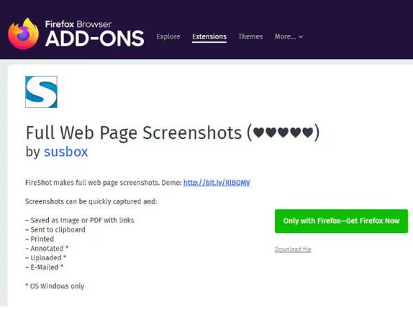 Captura de pantalla de página web completa Firefox Screen Recorder