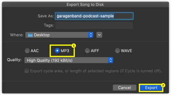 Garageband 导出录音