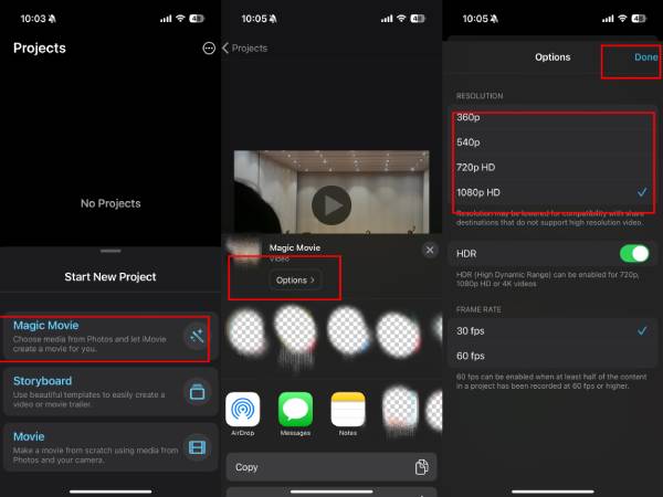 iMovie iPhone Compress