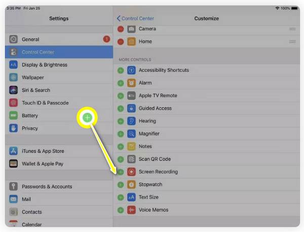 iPad Bildschirmaufnahme hinzufügen