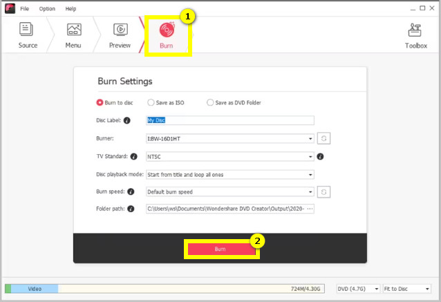 iSkysoft वीडियो को डीवीडी में बर्न करें