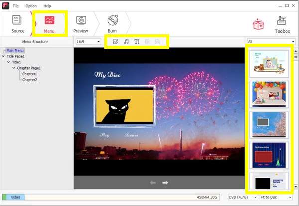 iSkysoft डीवीडी मेनू संपादित करें