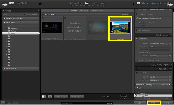 Lightroom-Video importieren