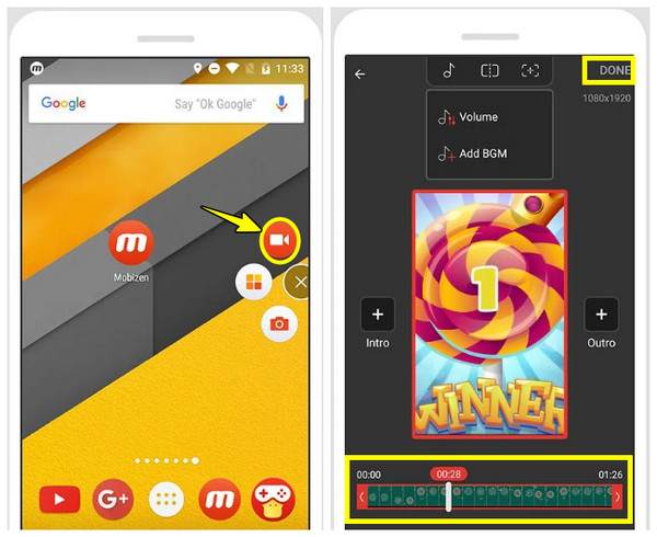Pantalla de grabación de Mobizen