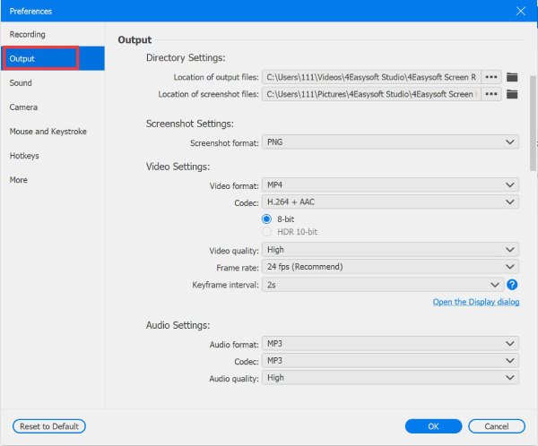 Output Preferences