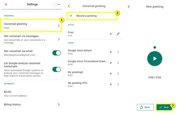 تسجيل تحية البريد الصوتي على Android