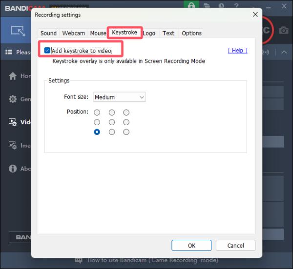 Record Keystroke Bandicam