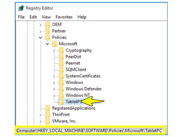 Registry Editor Go to Tablet PC