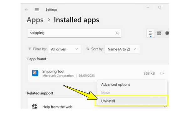 Uninstall Snipping Tool