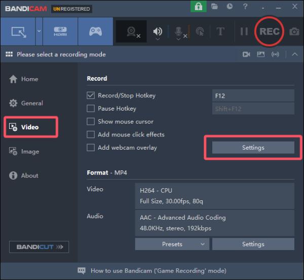 Video Settings Bandicam
