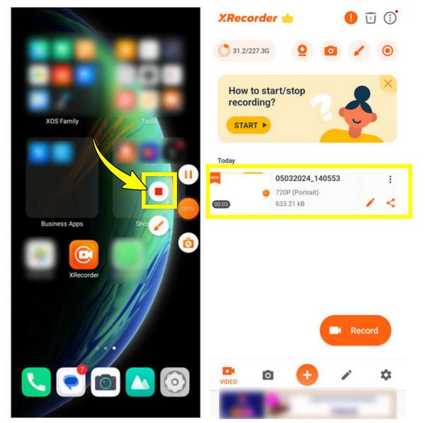Écran d'enregistrement Xrecorder