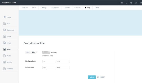 Aconvert Crop Video Online