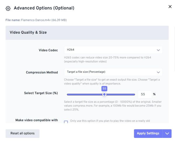 Alterar configurações Freeconvert