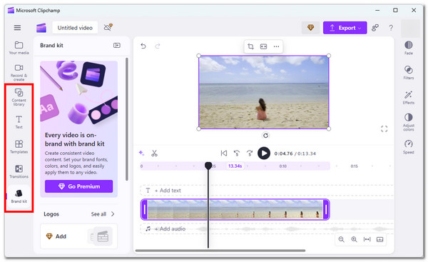 Clipchamp elemek hozzáadása