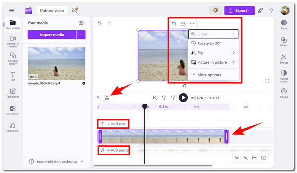 Clipchamp alapvető szerkesztőeszközök
