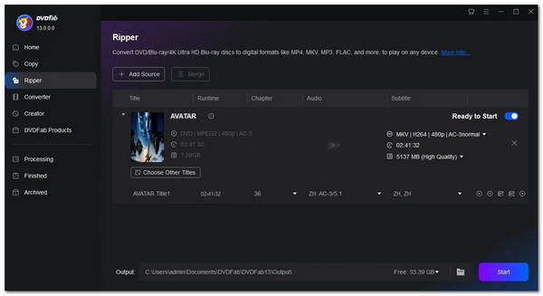 อินเทอร์เฟซ DVDfab