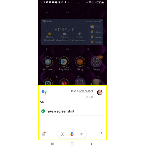 Zrzut ekranu Asystenta Google na Samsungu
