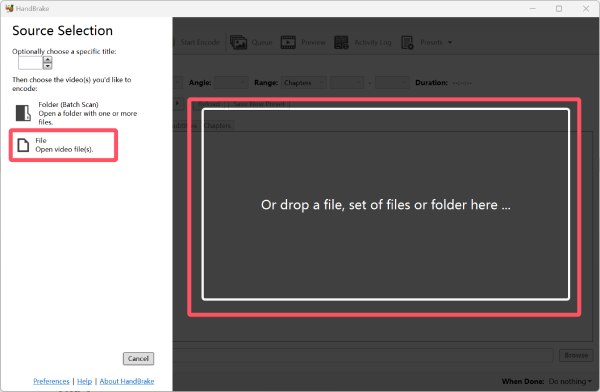 Nhập tệp video Handbrake