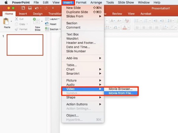Inserir vídeo Ppt Mac