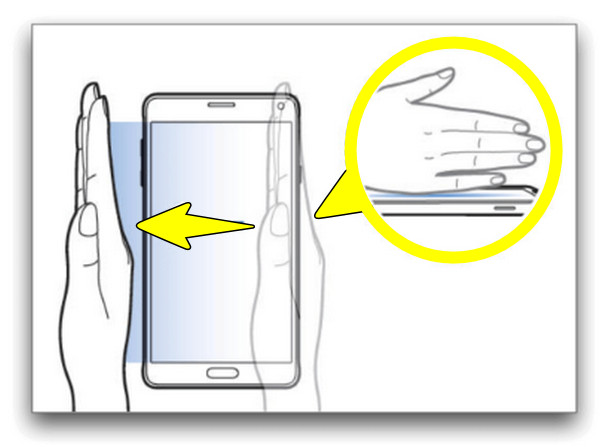 Zrzut ekranu gestem przesunięcia dłonią na Samsungu