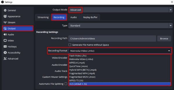 Select Recording Format