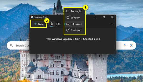 Snímek obrazovky nástroje Vystřihování ve Windows