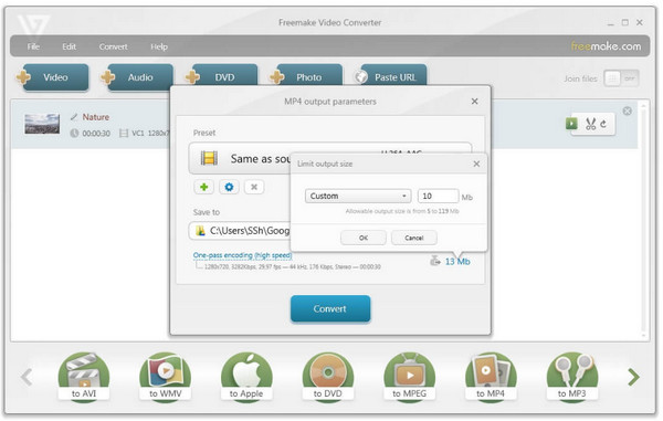 Videokompressori Freemake-videomuunnin