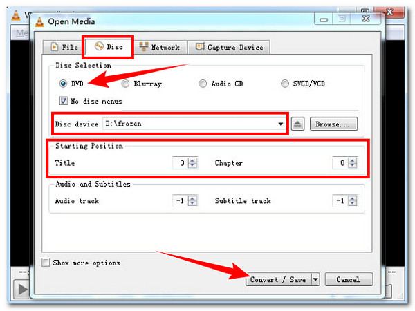 VLC Seleccionar título de DVD