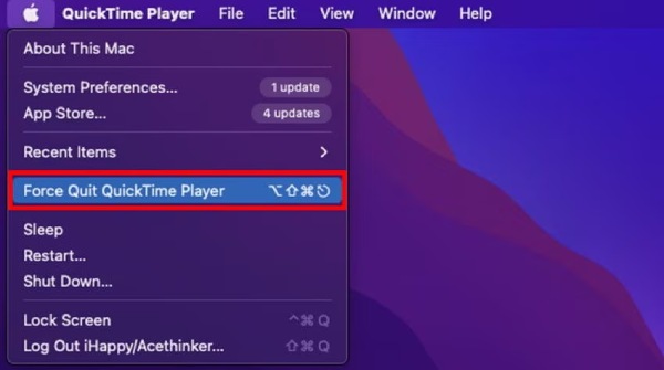 Force Quit Quicktime Player
